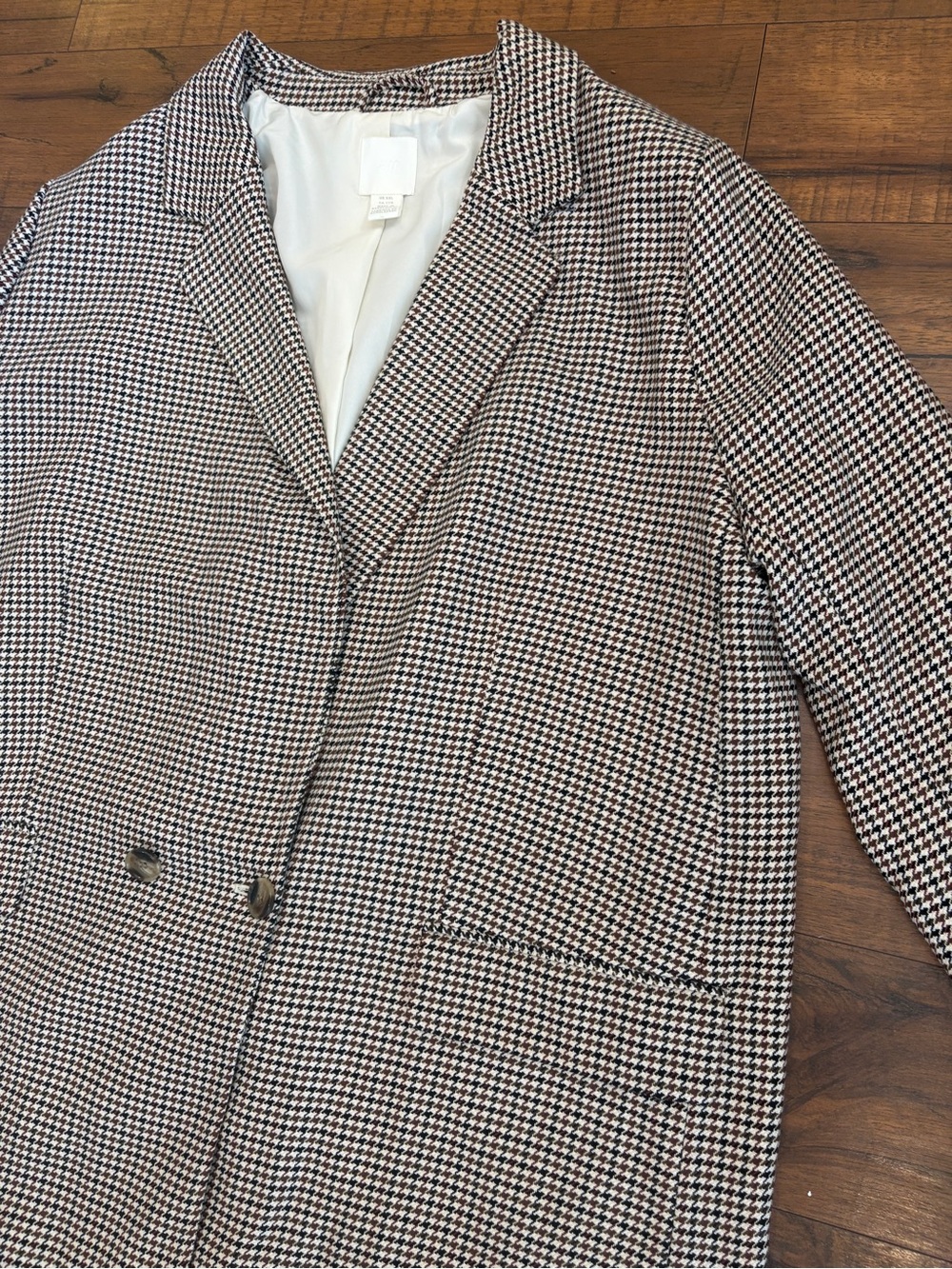 HM H&M Women XXL Black Brown Houndstooth Double Breasted Blazer Jacket Work
